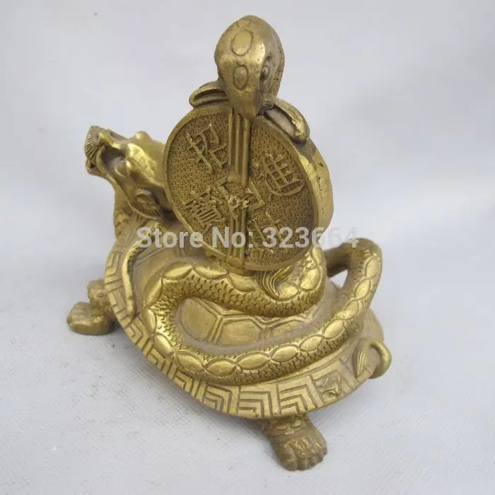 Восточный Ретро Китайский Бронзовый Ручной резьбой Статуя Черепахи и