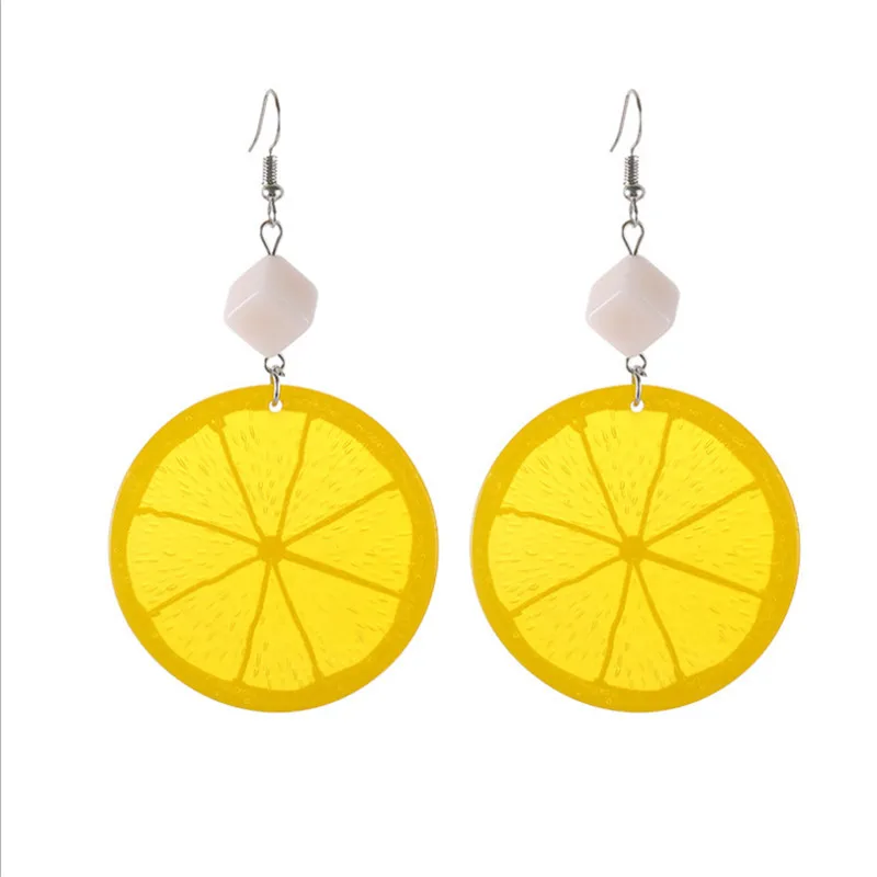 2021 New product Japan and South Korea fruit orange lemon pendant female sweet temperament women summer yellow ear jewelry ma | Украшения и