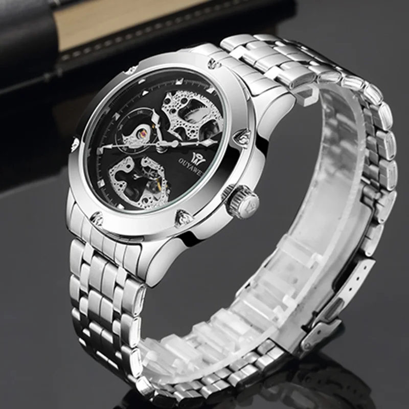 Relogio Automatico Masculino Топ бренд OUYAWEI Новые Роскошные автоматические часы мужские механические часы с скелетом спортивные военные часы