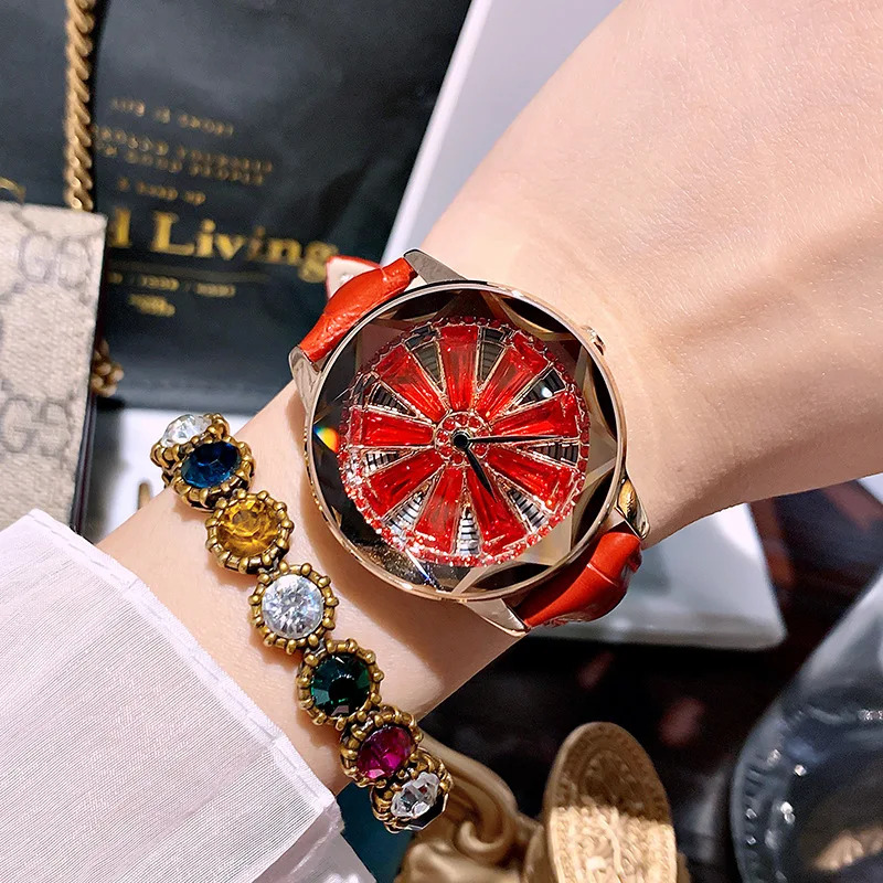 2019 360 Degree Rotating Green Watches Women's Fashion Waterproof Lady Leather Watch Strap Garment Match Simple Quartz | Наручные