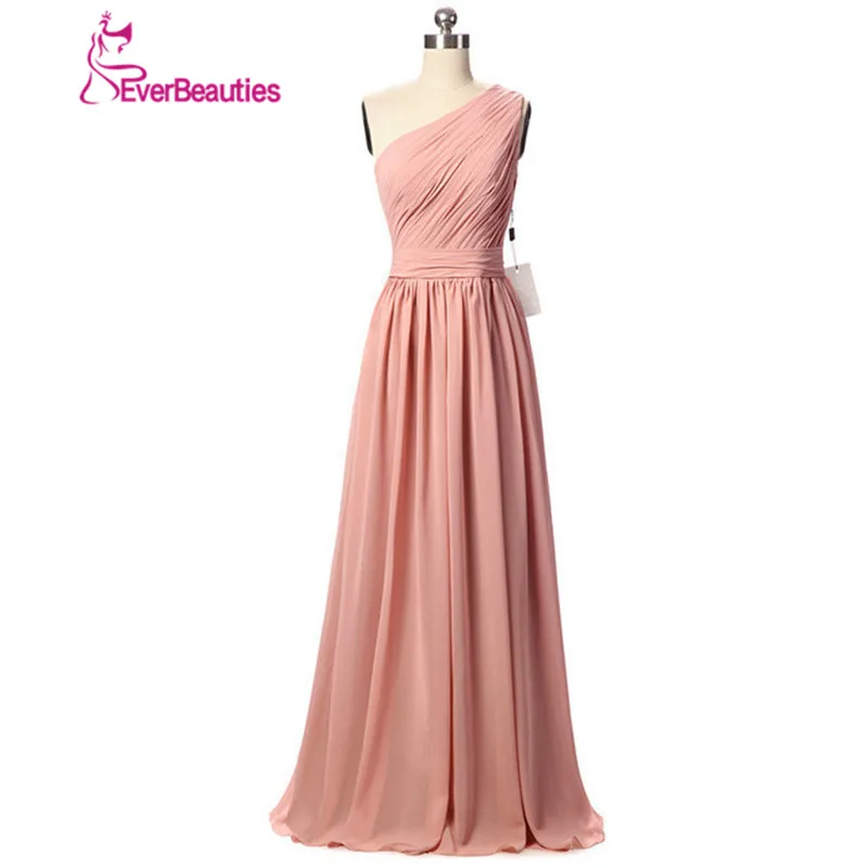 Длинное платье подружки невесты Longo Rosa плиссированное шифоновое на одно плечо