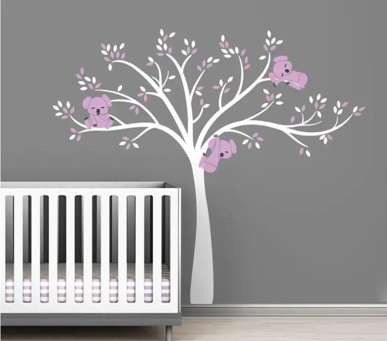 white light purple Коала семья на белом ветке дерева Нетоксичные виниловые наклейки на стену s детские наклейки художественная роспись Детская комната Наклейка домашний декор - Цвет: white light purple