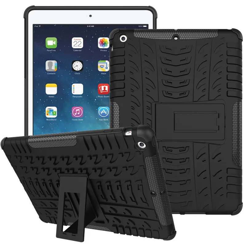 black Сверхмощный ПК+ ТПУ ударопрочный защитный жесткий чехол для Apple iPad Air iPad 5 9,7 Стент чехол для планшета для iPad 5 A1474/A1475/A1476 чехол - Цвет: black