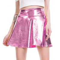 viianles faux leather skirt high waist pu skirts women casual mini gold skater pleated female silver dance girl
