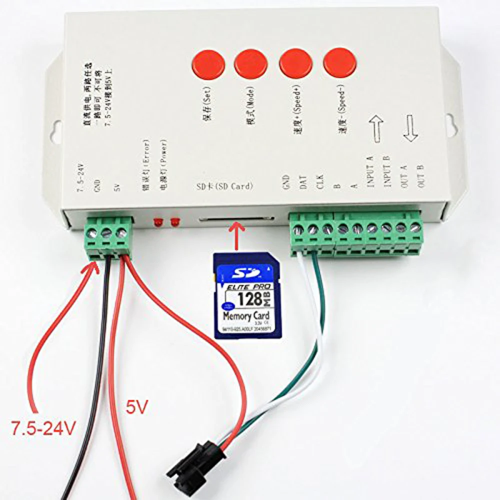 LED T1000S 128 sd карты пикселей RGB полноцветный контроллер DC 5 в 24 В для WS2801 WS2811 WS2812B LPD6803