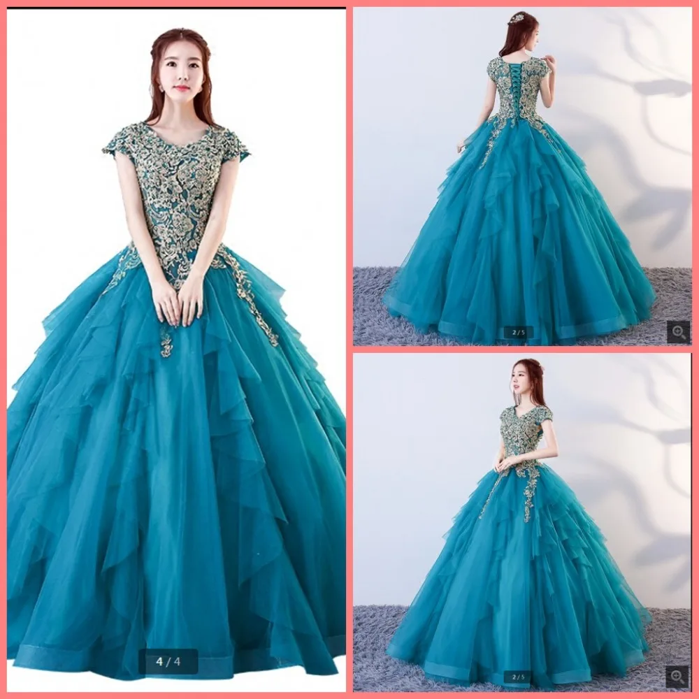 Robe de soiree/бальное платье золотистого цвета с кружевной аппликацией и короткими