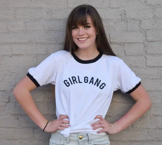 

Sugarbaby Girl Gang Feminist Ringer T shirt Femme T shirt Short Sleeve Fashion Women Feminist T shirt Casual Tops Drop ship