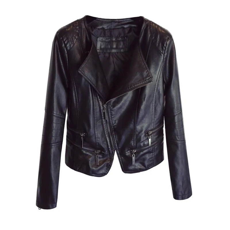 

New Women Pu Jacket Spring Leather Short Women's Jackets Turn -down Collar Outerwear Black Thin False Leather Soft Coat The