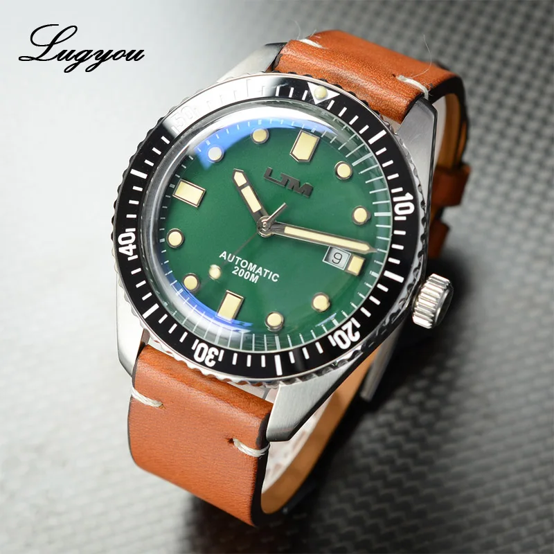 Green PT5000 Lugyou San Martin Sea Master Diver Мужские часы Автоматические из нержавеющей стали сапфировое стекло 20 бар водонепроницаемый кожаный ремешок Дата - Цвет: Green PT5000
