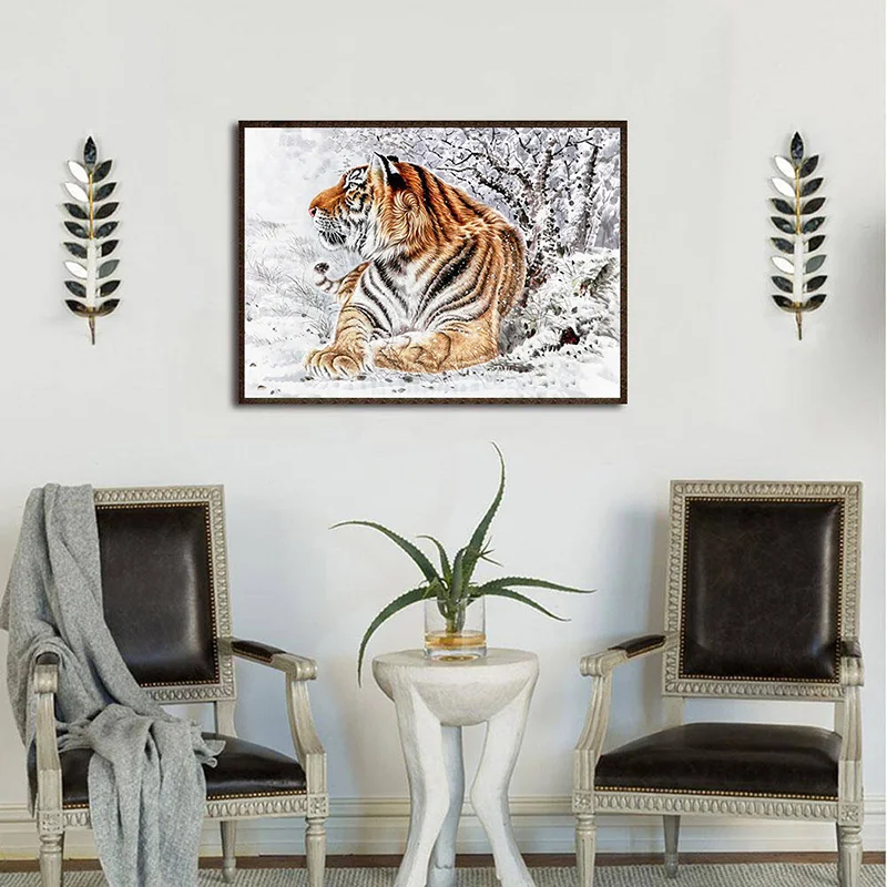 DIY 5D Diamonds Embroidery Full Round Diamond Painting Snow Tiger Cross Stitch Craft Mosaic Picture Home Decoration | Дом и сад