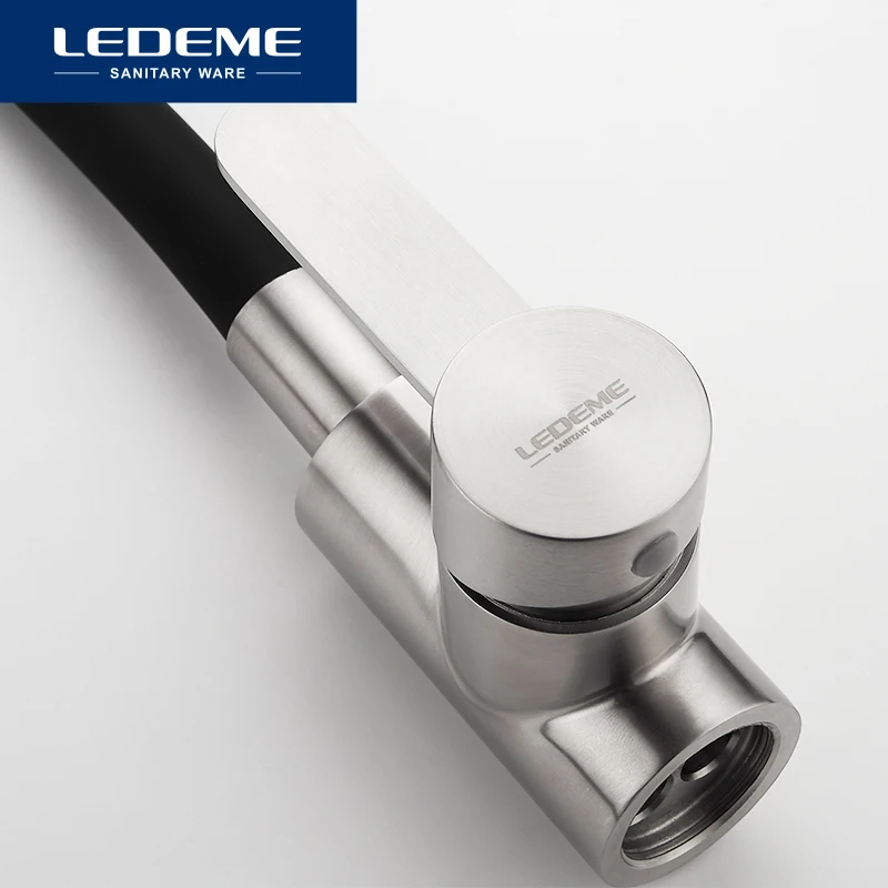 ledeme newly design kitchen faucet 360 swivel stainless steel single handle mixer sink tap pull out down chrome finish l74004 free global shipping