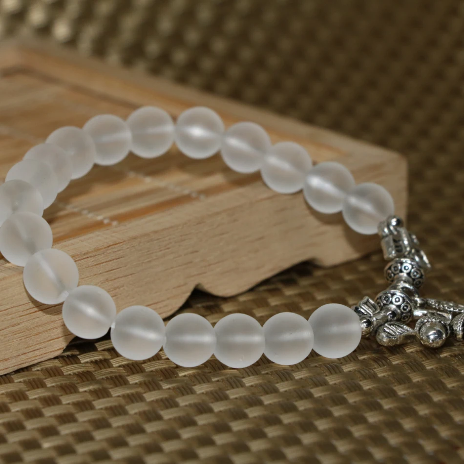 Модные тибетские Серебристые белые матовые круглые бусины с матовым кристаллом 8