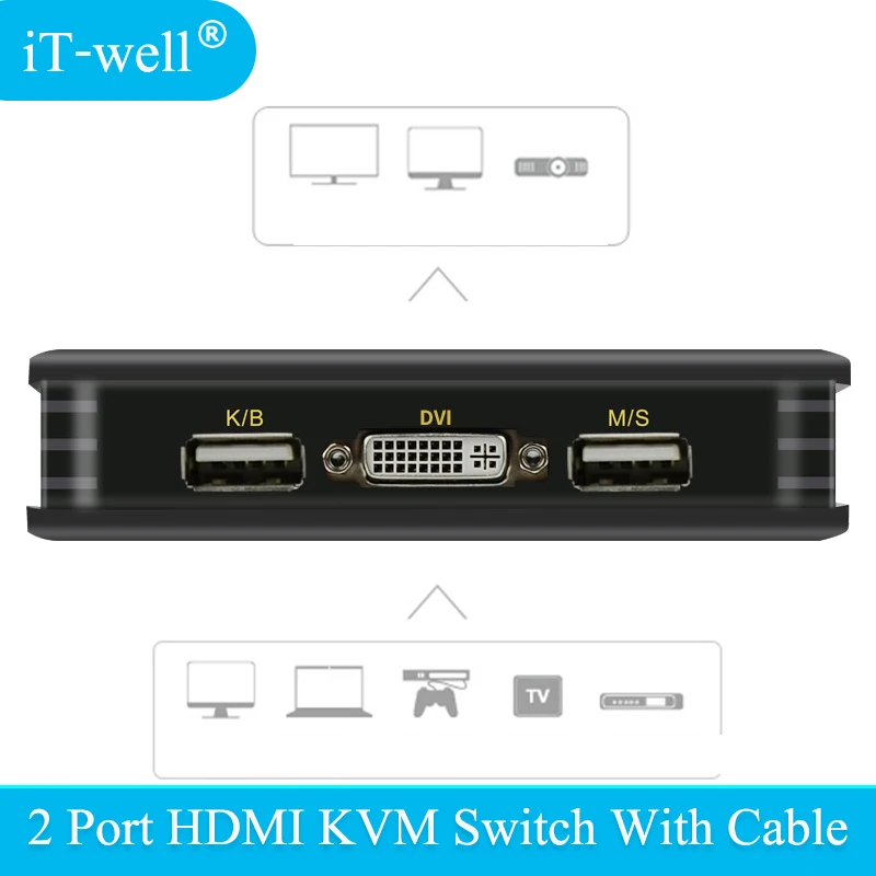 IT-well 2 порта usb Kvm переключатель dvi USB 0 DVI KVM конвертер аудио видео кабель Fr монитор
