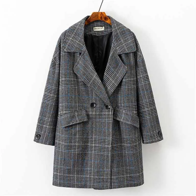 Женский клетчатый пиджак размера плюс Повседневная Свободная верхняя одежда на