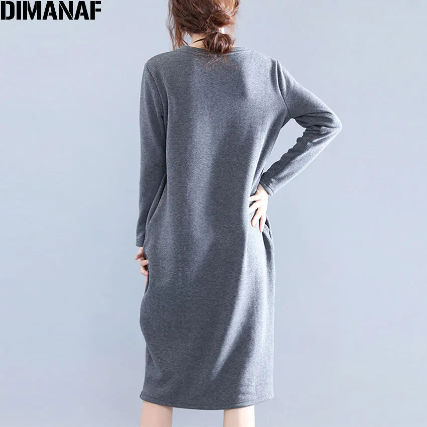 Женское платье из хлопка DIMANAF однотонное теплое оверсайз без отделки