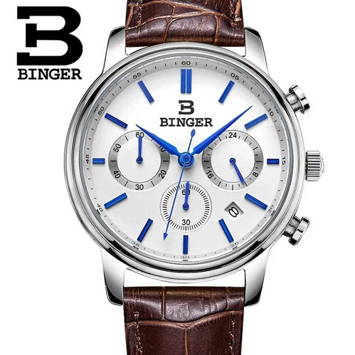 Модные Простые стильный Топ люксовый бренд Бингер Часы Мужчины Корова кожаный