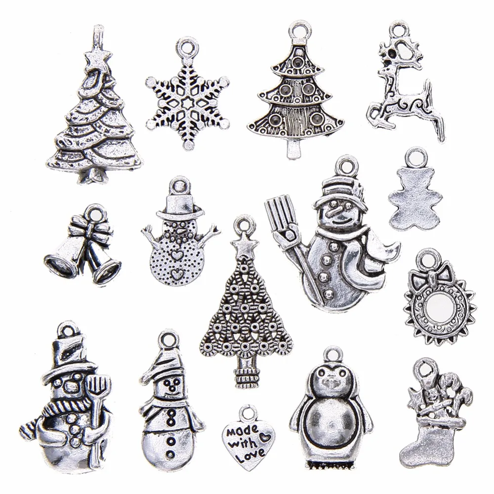 100 шт./компл. смешанные античные серебряные цвета Рождественская елка Санты Чулки