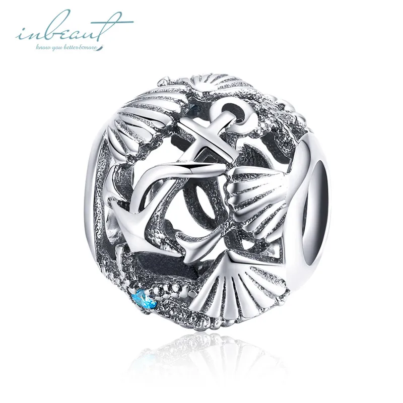 925 Silver fit Pandora Bracelet Pink Zircon Goat Deer Penguin Green Clover Tree Box Beads White&Blue CZ Heart Shell Anchor Charm - Цвет: FSCC995