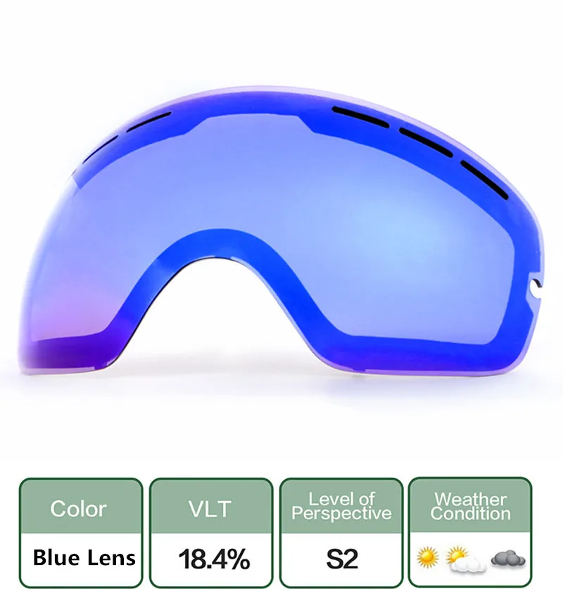 Blue lens Лыжные очки, новые брендовые Профессиональные противотуманные двойные линзы UV400 большие сферические мужские и женские лыжные очки для катания на лыжах и сноуборде - Цвет: Blue lens
