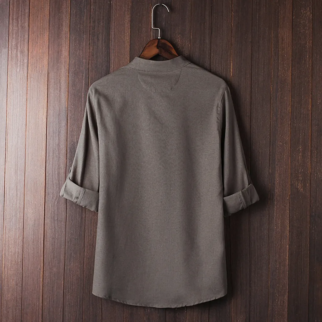 Мужские рубашки blusa masculina, китайский стиль, рубашка Кунг-фу, Мужской Топ, костюм Тан, 3/4 рукав, льняная рубашка, уличная одежда, camisa masculina