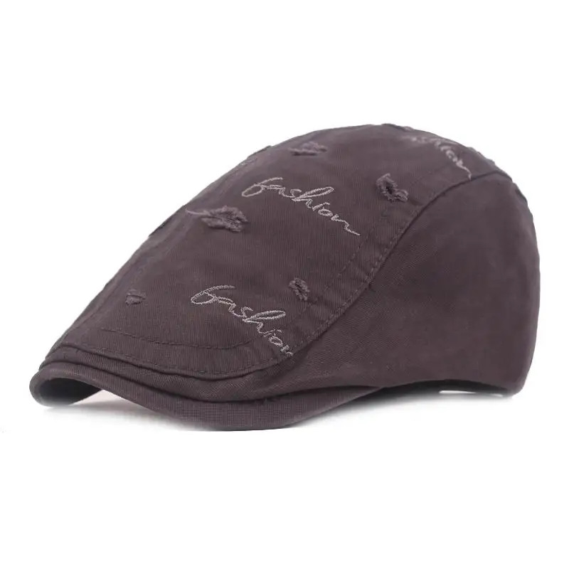Kagenmo Fashion Letter Embroidery Unisex Beret Wash Cotton High Quality All-Match Visor Soild Color Cool