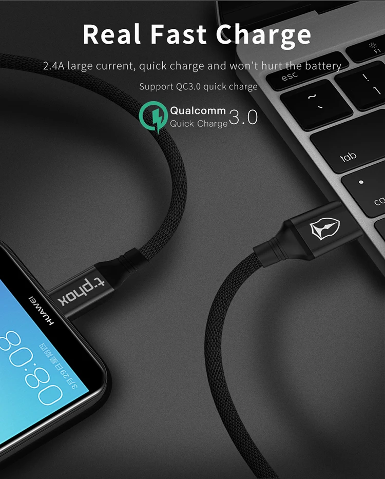 T-phox Тип usb C кабель для Xiaomi Redmi Note 7 Mi9 USB C кабель для samsung S10 S9 провод для быстрого заряда USB-C зарядки шнур