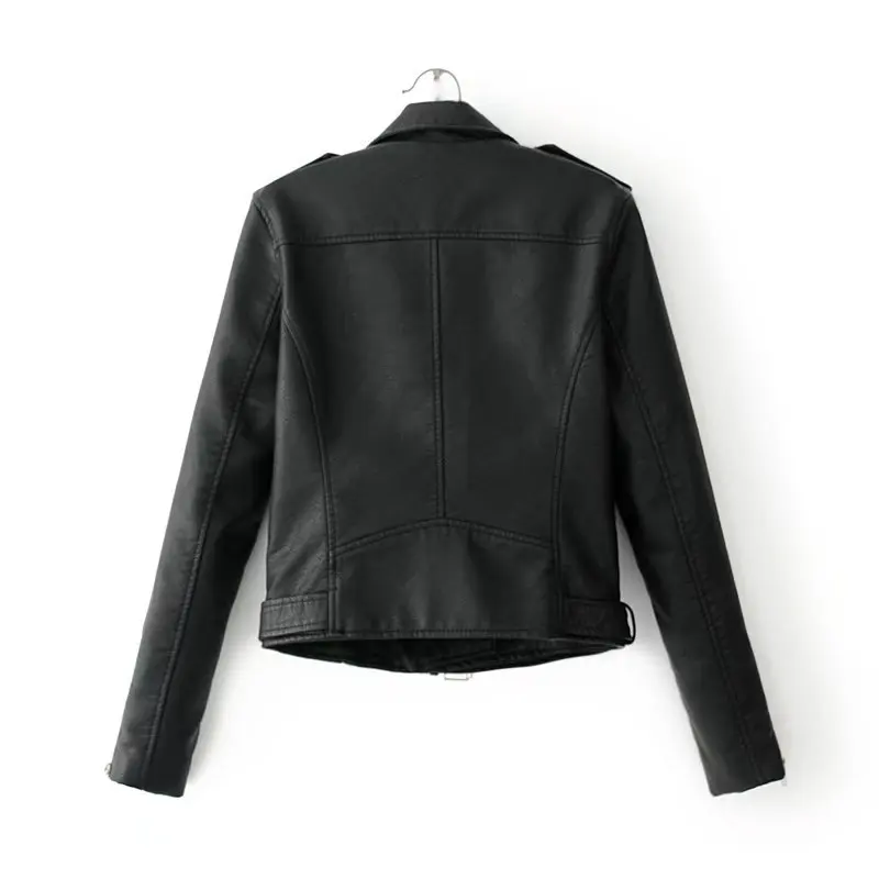 Spring Autumn women's clothing PU Leather Jacket Faux Soft Coat Slim Rivet Zipper Motorcycle Jackets 8002 | Женская одежда