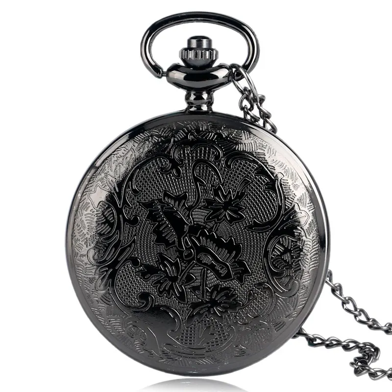 

The Nightmare Before Christmas Pocket Watch Black Pendant Men Boys Necklace Women Half Hunter Flower Case Antique Style Gift