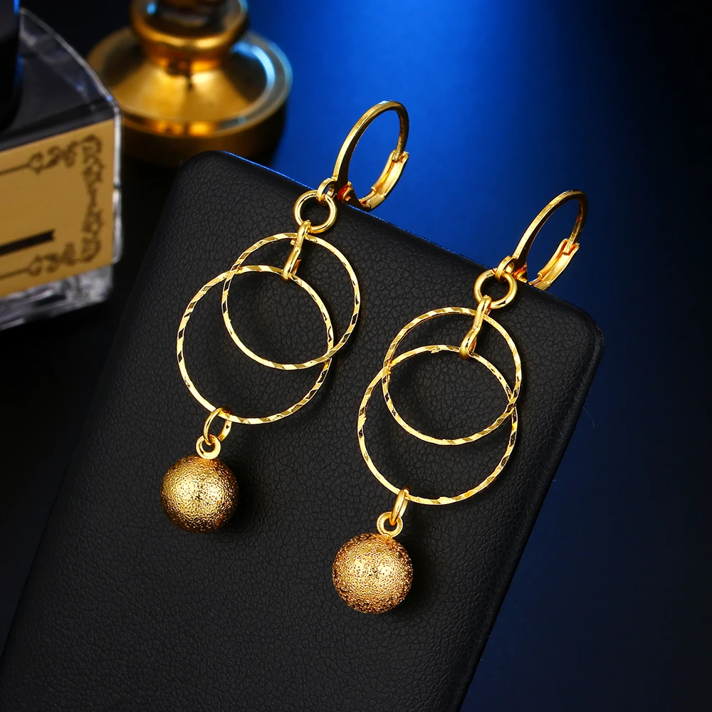 Ethlyn 2018 Charm Women Statement Earrings Hyperbole Ethnic Big Drop Gold Color Circular Ring Bead Jewelry Wedding Gift | Украшения и