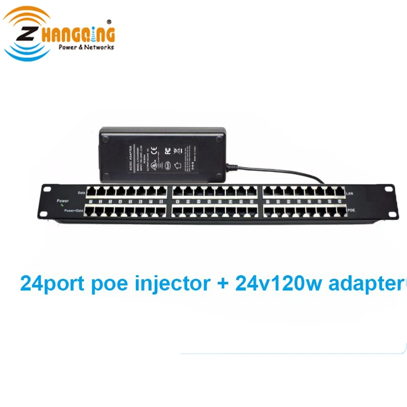 Безопасность Пассивный PoE инжектор Mid span для ip камеры 802. 3af/at панель 24 порта с 24V 120W