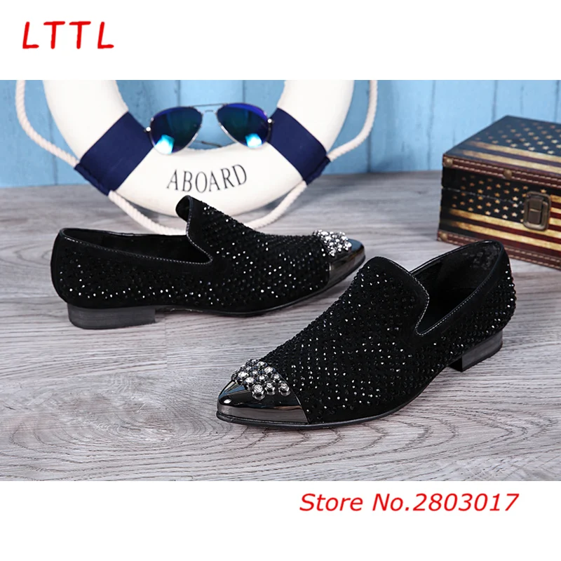 Полный горный хрусталь ручной работы мужские лоферы красные черные роскошные