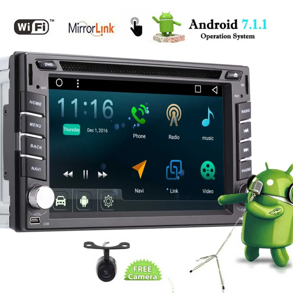 Android 7 1 стерео двойной Дин dvd-плеер Авторадио Видео Радио Bluetooth в тире 2 Din gps