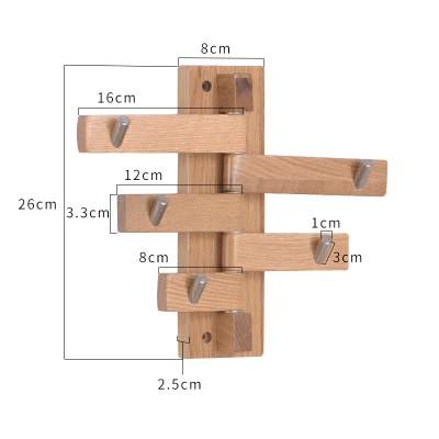 

Simple wooden key hook creative living room wall hanging decorative coat rack rotatable solid wood stainless steel hook