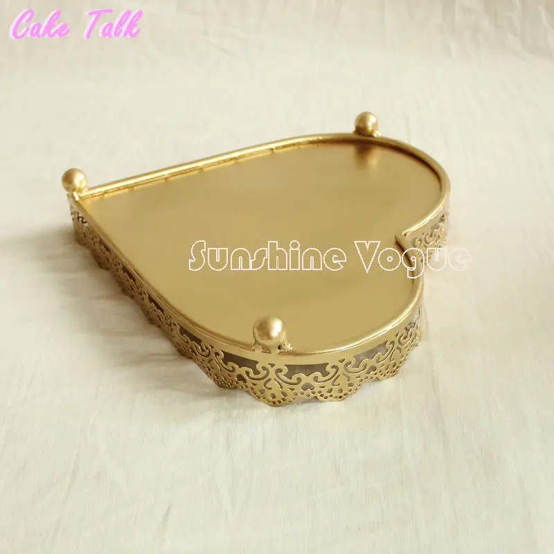 В форме сердца золотой подставка для капкейков Свадебная лоток пирожных 3