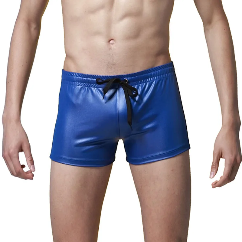 

2021New Swimwear Men Swimming Trunks Patent Leather Swimsuit Mens Swim Briefs Beach Shorts Maillot De Bain