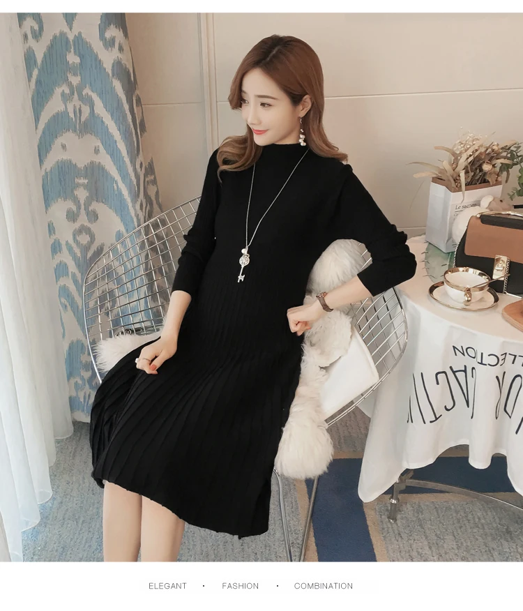 New Fashion Maternity Dress Full Sleeve O Neck Soild Pleated Spandex dress Pregnancy for Pregnant Women For 2018 Autumn/Winter | Мать и