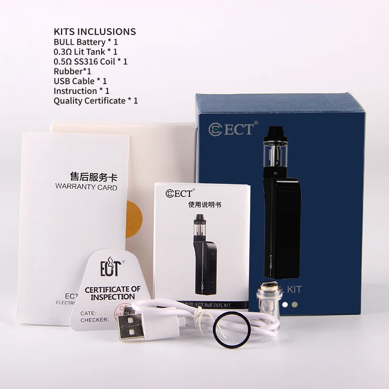ECT Bull 75TC электронная сигарета стартовый набор встроенный аккумулятор 2600 мАч с 510