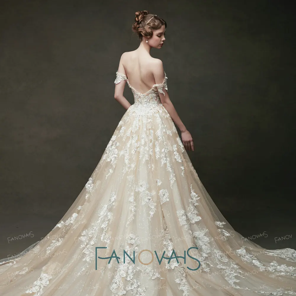 Пляж BOHO свадебные платья с плеча шампанское длинный поезд Vestido De Novia Robe Mairee