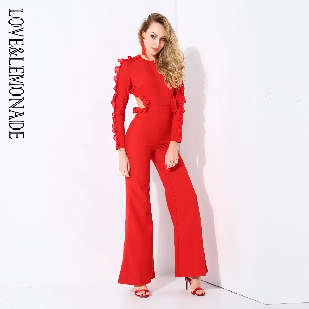 Красный комбинезон с открытой спиной и оборками Love &amp Lemonade LM0855 | Женская одежда