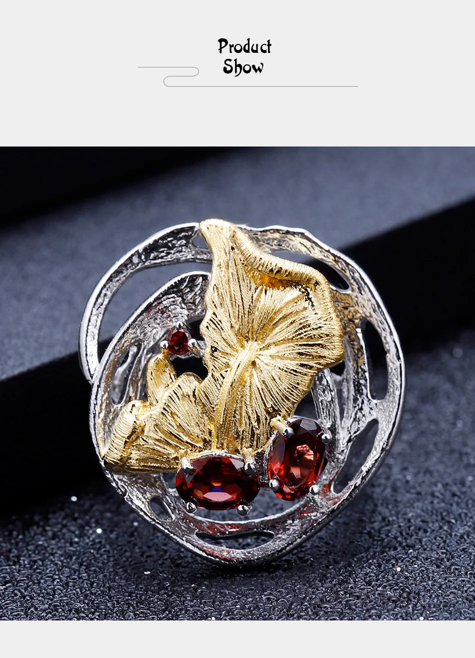 GEM'S BALLET 1.26Ct натуральный красный гранат драгоценный камень кольца 925 пробы серебро ручной работы листья монстеры кольцо для женщин ювелирные изделия