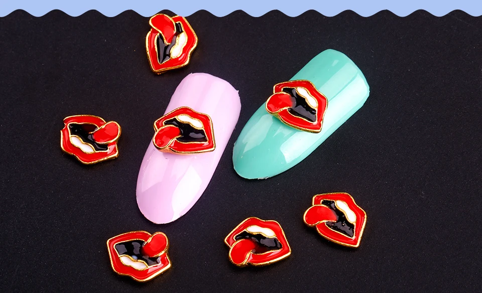 Blueness 10pc Lips Shape Rhinestones,3d Nail Art Decorations, Alloy Nail Sticker Charms Jewelry for Nail Gel/Polish Tools TN939