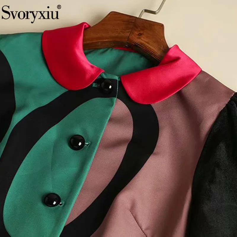 Svoryxiu, дизайнерское осенне-зимнее однобортное платье, женское черное бархатное платье с пышными рукавами и мультяшным принтом, элегантное платье vestdios