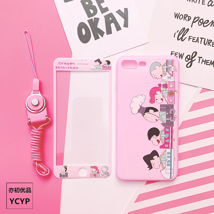 For iphone XS Crayon Shin Chan Case +Tempered Glass Screen film Pink Sailor Moon case for X 6 6S plus 7 7plus 8 8plus |