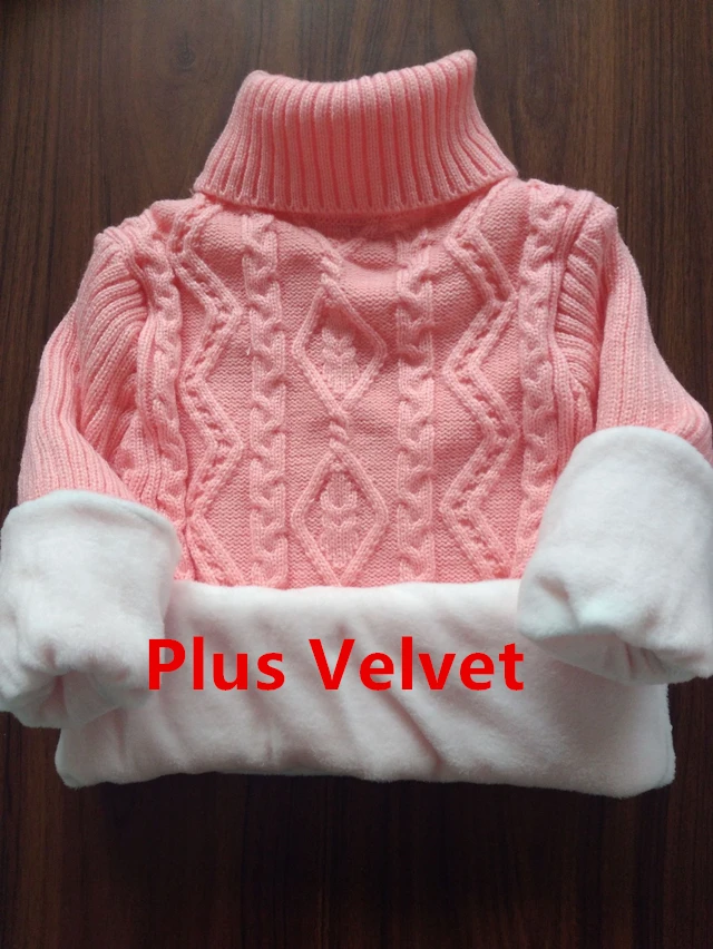 pink plus velvet Детские свитера для мальчиков и девочек; осенне-зимний вязаный пуловер для школьников; теплая верхняя одежда; бархатный свитер с высоким воротником; одежда - Цвет: pink plus velvet