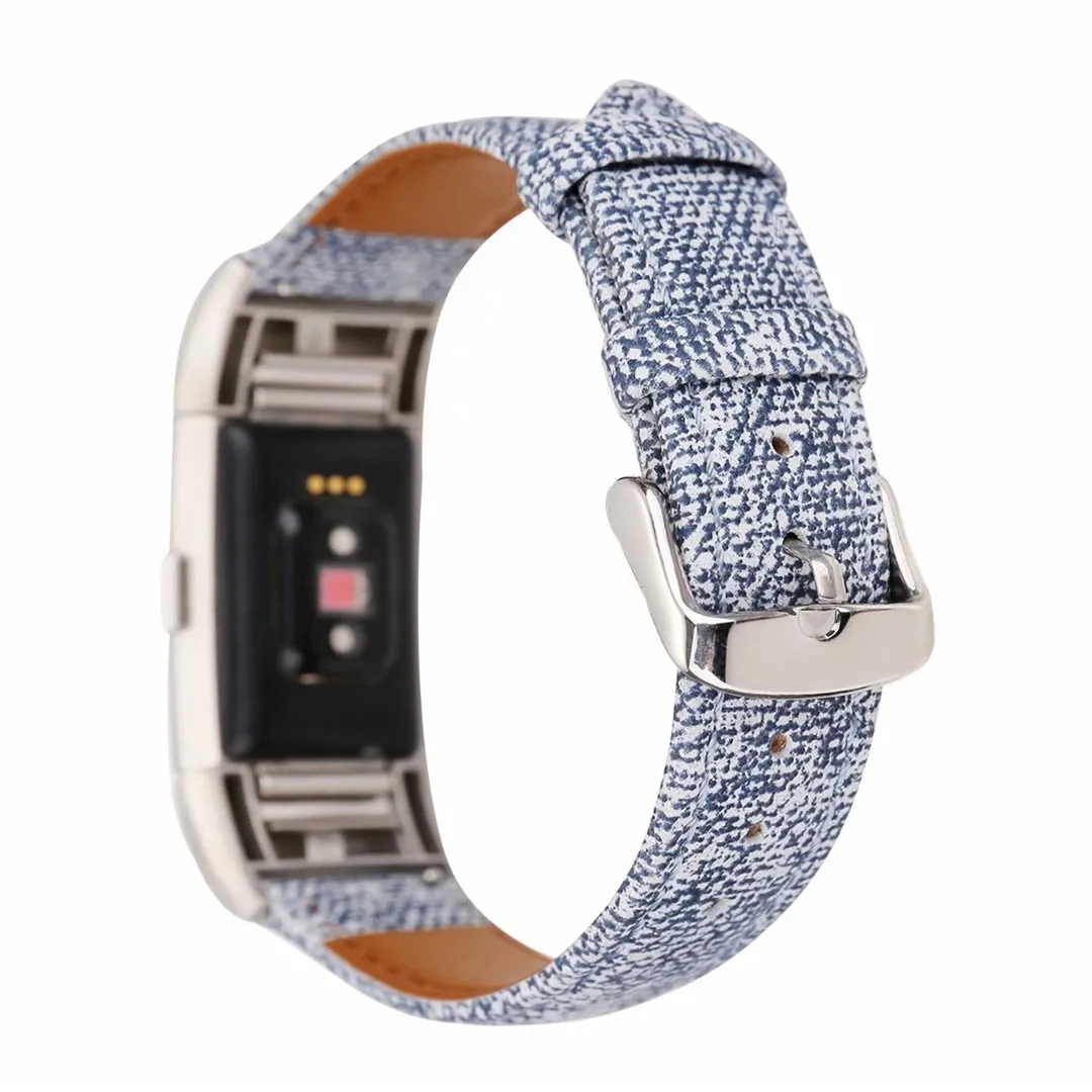 Модный ковбойский джинсовый ремешок с принтом кожаный для Fitbit Charge 2 часов Charge2