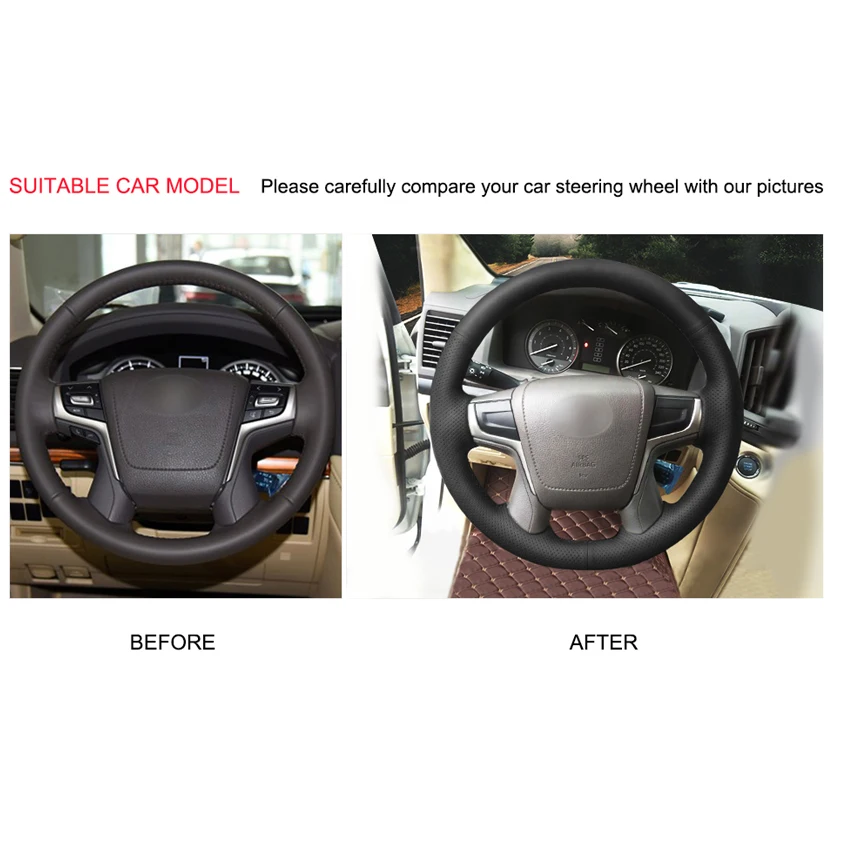 Прошитая вручную Обложка рулевого колеса из искусственной кожи PU для Toyota Land Cruiser
