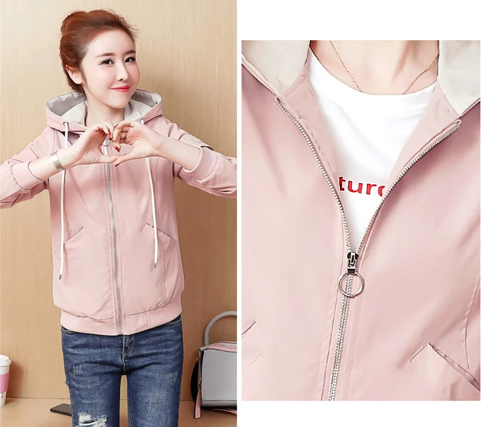 

2019 Women Spring Autumn Jacket Casual Hooded Print Baseball Jackets Female Fashion Embroidery Over Coat Women's Short Parkas