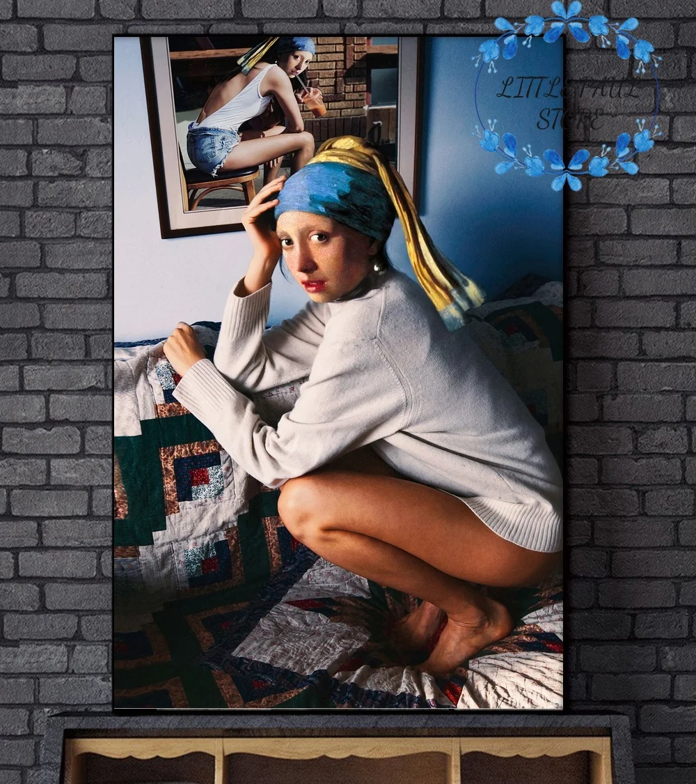 Классическая девушка с жемчугом серьги известное Искусство Холст постер