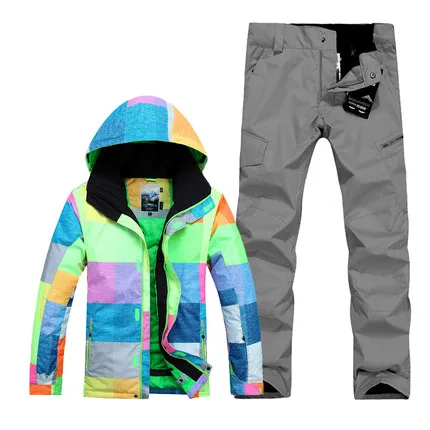 GSOU SNOW Brand лыжный костюм Для мужчин лыжная куртка брюки зима Mountain Лыжный Спорт костюм Водонепроницаемый сноуборд устанавливает мужской - Цвет: color16