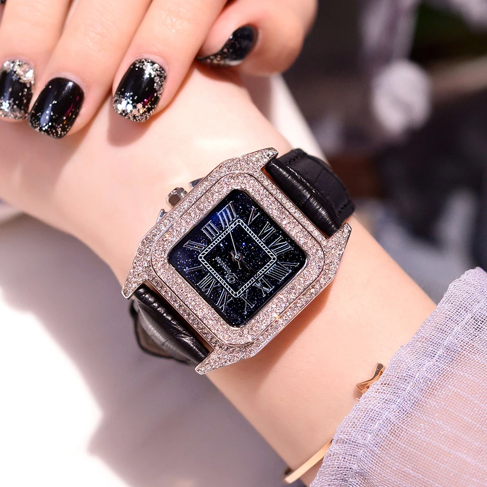 2019 Fashion Brand Women Square Bracelet Watches Ladies Top Luxury Leather Strap Rhinestone Quartz Watch New Women Casual Clock